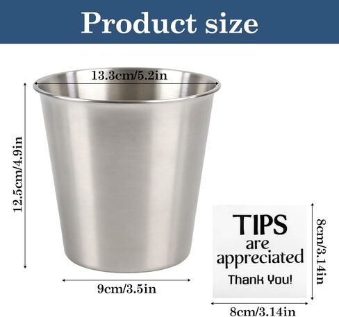 Klmnop Metal Tip Bucket for Bartenders & Musicians, Silver Stainless Steel Tip Jar 1.1L for Restaurant, Bar, Coffee Shop, Bands, Street Performers, Money Tips Jar with Thank You Sticker in Kuwait