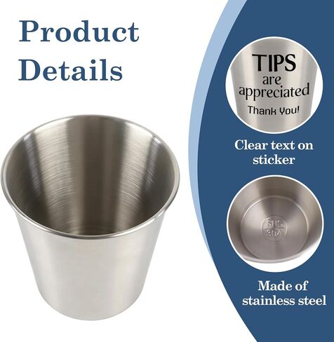Klmnop Metal Tip Bucket for Bartenders & Musicians, Silver Stainless Steel Tip Jar 1.1L for Restaurant, Bar, Coffee Shop, Bands, Street Performers, Money Tips Jar with Thank You Sticker in Kuwait