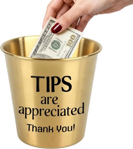 Klmnop Metal Tip Bucket for Bartenders & Musicians, Silver Stainless Steel Tip Jar 1.1L for Restaurant, Bar, Coffee Shop, Bands, Street Performers, Money Tips Jar with Thank You Sticker in Kuwait