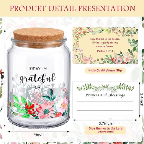 Christian Gratitude Jar with Bible Verse Note Cards Keepsake Count Your Blessings Jar for Thanksgiving Activity Christmas Gift Birthday Family Friends Keepsake in Kuwait