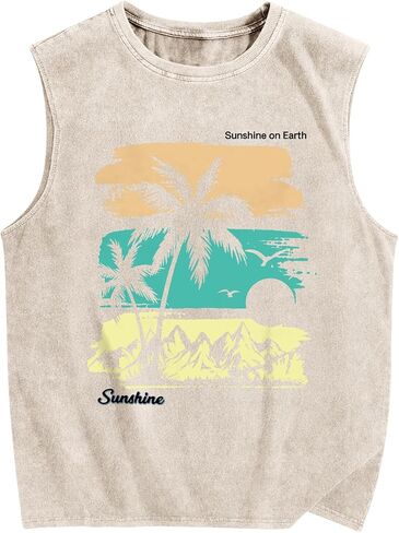 Boys Beach Graphic Tank Tops Hawaiian Tank Top Palm Tree Shirt Cotton Acid Wash Summer Sleevesless Tshirt in Saudi Arabia