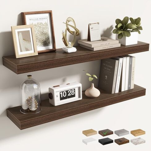Acovy 30 Inch Floating Shelves for Wall 2 Pack, 30" Wall Shelves for Books, Storage, Decor, Wall Mounted Floating Shelf with Invisible Brackets for Kitchen, Living Room, Walnut in Kuwait