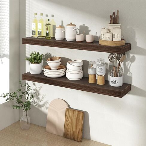 Acovy 30 Inch Floating Shelves for Wall 2 Pack, 30" Wall Shelves for Books, Storage, Decor, Wall Mounted Floating Shelf with Invisible Brackets for Kitchen, Living Room, Walnut in Kuwait