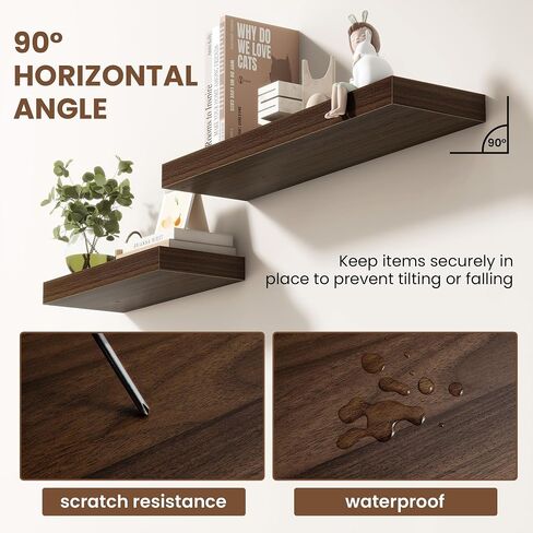 Acovy 30 Inch Floating Shelves for Wall 2 Pack, 30" Wall Shelves for Books, Storage, Decor, Wall Mounted Floating Shelf with Invisible Brackets for Kitchen, Living Room, Walnut in Kuwait
