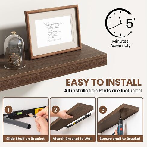 Acovy 30 Inch Floating Shelves for Wall 2 Pack, 30" Wall Shelves for Books, Storage, Decor, Wall Mounted Floating Shelf with Invisible Brackets for Kitchen, Living Room, Walnut in Kuwait