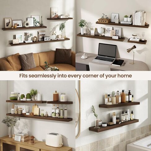 Acovy 30 Inch Floating Shelves for Wall 2 Pack, 30" Wall Shelves for Books, Storage, Decor, Wall Mounted Floating Shelf with Invisible Brackets for Kitchen, Living Room, Walnut in Kuwait