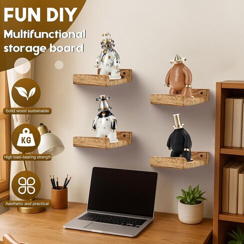 PHOENANCEE Small Wall Shelves,Mini Floating Shelf with Lip,Display Ledge,Speaker Shelf Set of 2 for Picture Frames Plants Decorative for Living Room Kitchen Bedroom,Wood,5 Inch,Carbonized Black in Kuwait