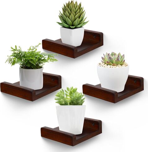 PHOENANCEE Small Wall Shelves,Mini Floating Shelf with Lip,Display Ledge,Speaker Shelf Set of 2 for Picture Frames Plants Decorative for Living Room Kitchen Bedroom,Wood,5 Inch,Carbonized Black in Kuwait
