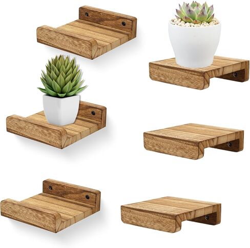 PHOENANCEE Small Wall Shelves,Mini Floating Shelf with Lip,Display Ledge,Speaker Shelf Set of 2 for Picture Frames Plants Decorative for Living Room Kitchen Bedroom,Wood,5 Inch,Carbonized Black in Kuwait