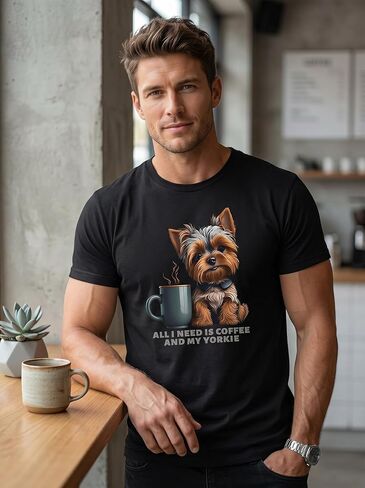 Coffee, Yorkie, T-Shirt, Dog Mom,Comfortable in Kuwait