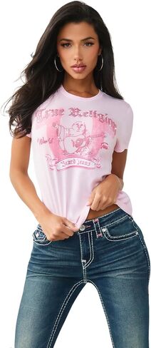 True Religion Women’s Crystal Classic Crew Neck Tee – Soft Cotton in Saudi Arabia