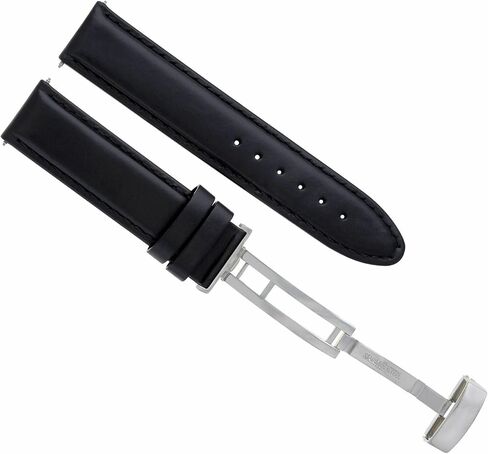 Ewatchparts 18mm Smooth Leather Watch Band Strap Deployment Clasp Waterproof Compatible With Rolex Black in Saudi Arabia