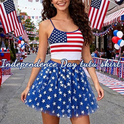 Abien 4th of July Tutu Skirt Blue Star Tutu Independence Day Tutu Skirts Layered Tulle Skirt for Women in Kuwait
