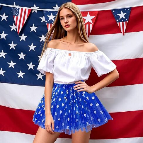Abien 4th of July Tutu Skirt Blue Star Tutu Independence Day Tutu Skirts Layered Tulle Skirt for Women in Kuwait
