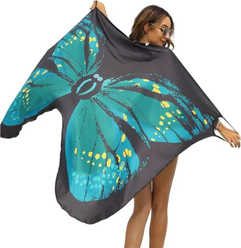 Butterfly Print Beach Cover Up, Halter Neck Wrap Dress in Saudi Arabia