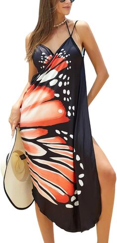 Butterfly Print Beach Cover Up, Halter Neck Wrap Dress in Saudi Arabia