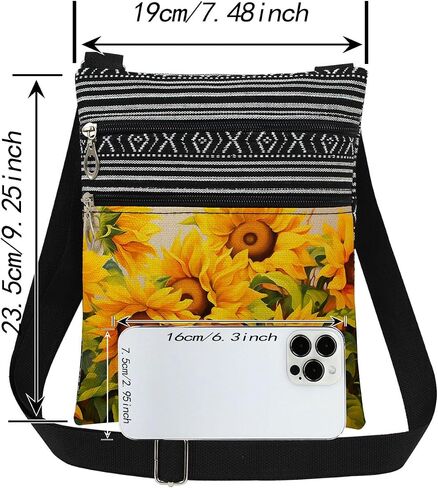 Sunflowers Print Crossbody Bag Yellow Flowers Adjustable Strap for Adults Messenger Bag Birthday Mother's Day Gift for Nature Lovers Flower Lover in Kuwait