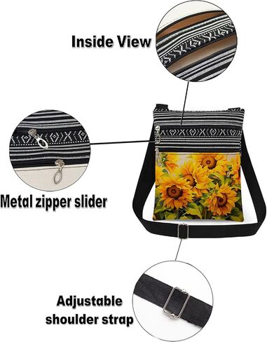 Sunflowers Print Crossbody Bag Yellow Flowers Adjustable Strap for Adults Messenger Bag Birthday Mother's Day Gift for Nature Lovers Flower Lover in Kuwait