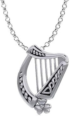 Irish Jewelry Harp Shamrock Silver Pendant Celtic Necklace for Women Ireland Symbol Mother's Day Present Chain 18" Gifted Box in Saudi Arabia