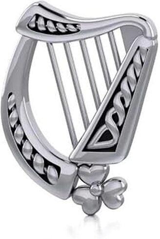 Irish Jewelry Harp Shamrock Silver Pendant Celtic Necklace for Women Ireland Symbol Mother's Day Present Chain 18" Gifted Box in Saudi Arabia