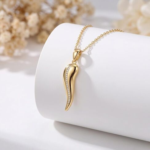 KQ&TTENG14K Gold Italian Horn Necklace for Women Cornicello Talisman Pendant Good Luck Necklace Italian Amulet Horn Jewelry Thanksgiving Birthday Gifts for Wife Mom Girlfriend in Saudi Arabia
