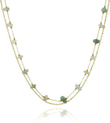 Harlermoon Natural Stone Layered Necklace for Women - 18K Gold Plated Stainless Steel Dainty Beaded Choker, Waterproof Tarnish Resistant Boho Summer Beach Jewelry Gift Box in Saudi Arabia