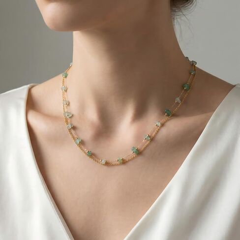 Harlermoon Natural Stone Layered Necklace for Women - 18K Gold Plated Stainless Steel Dainty Beaded Choker, Waterproof Tarnish Resistant Boho Summer Beach Jewelry Gift Box in Saudi Arabia