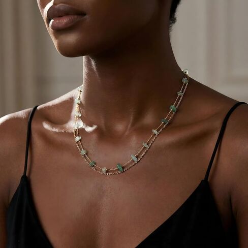 Harlermoon Natural Stone Layered Necklace for Women - 18K Gold Plated Stainless Steel Dainty Beaded Choker, Waterproof Tarnish Resistant Boho Summer Beach Jewelry Gift Box in Saudi Arabia