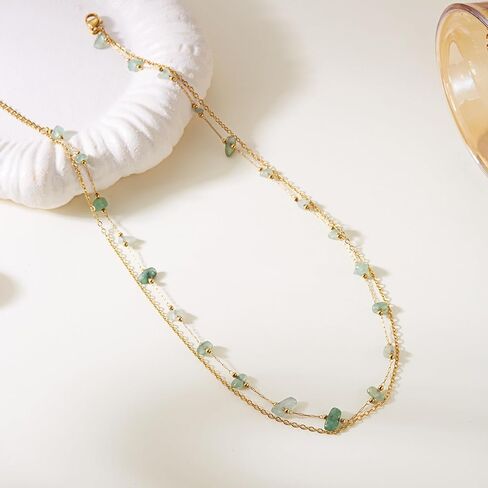 Harlermoon Natural Stone Layered Necklace for Women - 18K Gold Plated Stainless Steel Dainty Beaded Choker, Waterproof Tarnish Resistant Boho Summer Beach Jewelry Gift Box in Saudi Arabia