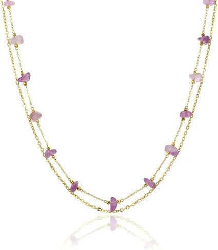Harlermoon Natural Stone Layered Necklace for Women - 18K Gold Plated Stainless Steel Dainty Beaded Choker, Waterproof Tarnish Resistant Boho Summer Beach Jewelry Gift Box in Saudi Arabia