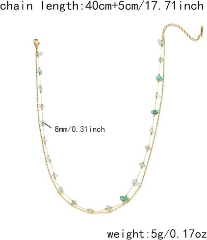 Harlermoon Natural Stone Layered Necklace for Women - 18K Gold Plated Stainless Steel Dainty Beaded Choker, Waterproof Tarnish Resistant Boho Summer Beach Jewelry Gift Box in Saudi Arabia