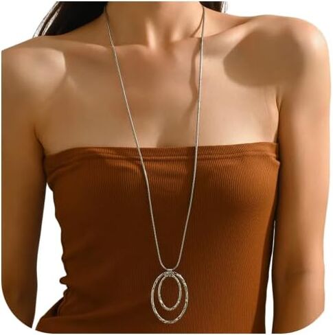 QiaTsed Pendant Necklace for Women Chunky Gold Ncklace Large Statement Necklaces Dainty Long Circle Necklaces Ideal Jewelry Gift for Women in Saudi Arabia