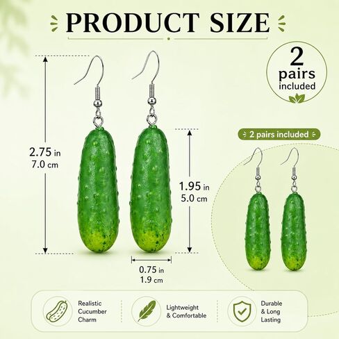 4PCS Pickle Earrings, Pickle Jewelry, Pickle Necklace, Fun Novelty Lightweight Gift for Pickle Lovers, Casual Wear in Saudi Arabia