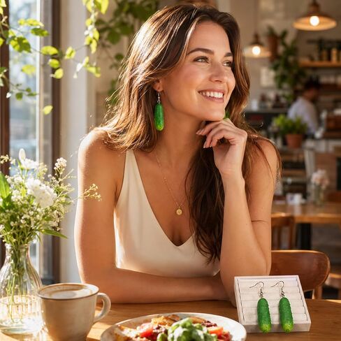 4PCS Pickle Earrings, Pickle Jewelry, Pickle Necklace, Fun Novelty Lightweight Gift for Pickle Lovers, Casual Wear in Saudi Arabia