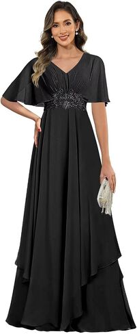 Short Sleeve Mother of The Groom Dresses for Women V Neck Lace Applique Mother of Bride Dress in Kuwait
