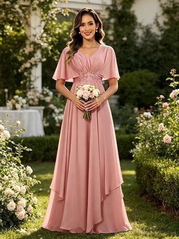 Short Sleeve Mother of The Groom Dresses for Women V Neck Lace Applique Mother of Bride Dress in Kuwait