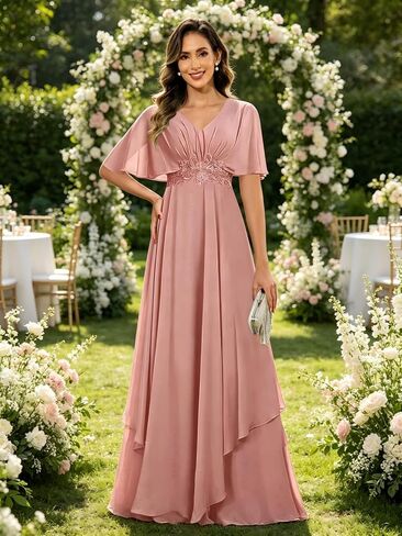 Short Sleeve Mother of The Groom Dresses for Women V Neck Lace Applique Mother of Bride Dress in Kuwait