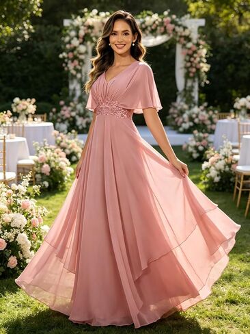 Short Sleeve Mother of The Groom Dresses for Women V Neck Lace Applique Mother of Bride Dress in Kuwait