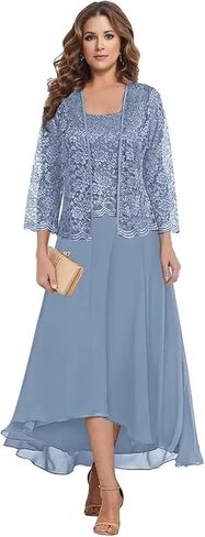 Short Mother of The Bride Dresses for Wedding 2 Piece Lace Applique Formal Evening Gowns BO020 in Saudi Arabia