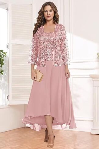 Short Mother of The Bride Dresses for Wedding 2 Piece Lace Applique Formal Evening Gowns BO020 in Saudi Arabia