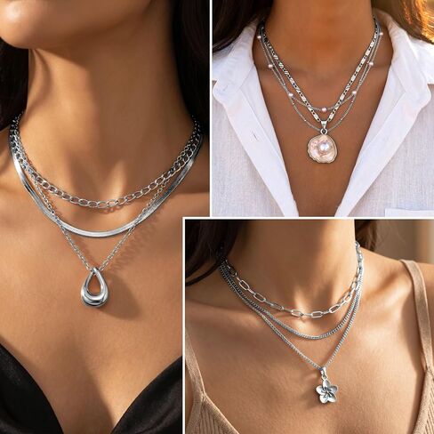 Jewelry Set for Women with Multi Layer Necklaces Bracelets Hoop Earrings Set Stackable Knuckle Rings, 14k Gold Plated Jewerly Set for Everyday Styling and Gifting in Kuwait