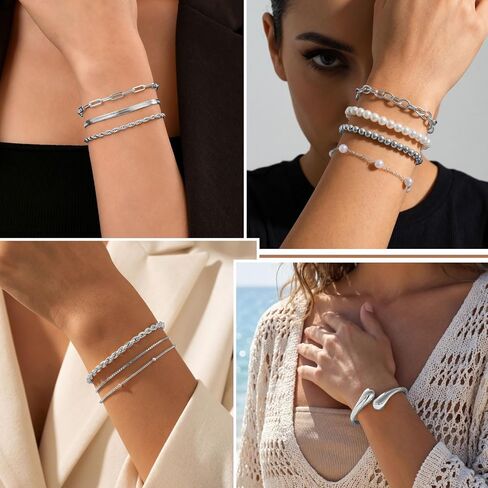 Jewelry Set for Women with Multi Layer Necklaces Bracelets Hoop Earrings Set Stackable Knuckle Rings, 14k Gold Plated Jewerly Set for Everyday Styling and Gifting in Kuwait