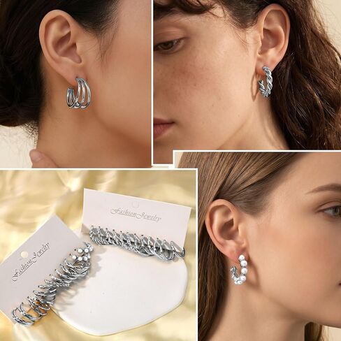Jewelry Set for Women with Multi Layer Necklaces Bracelets Hoop Earrings Set Stackable Knuckle Rings, 14k Gold Plated Jewerly Set for Everyday Styling and Gifting in Kuwait
