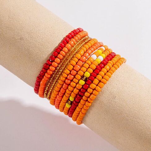 3 Piece Boho Orange Beaded Jewelry Set for Women Summer Beach Necklace Stackable Bracelets and C-Hoop Earrings Perfect for Vacation Festival Wear Vibrant Summer Beach Accessories for Women in Saudi Arabia