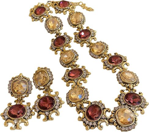Vintage Gold Chunky Rhinestone Jewelry Set Red And Champagne Gemstone Jewelry Set Luxurious F estival Party Wedding Bridal Accessories in Kuwait