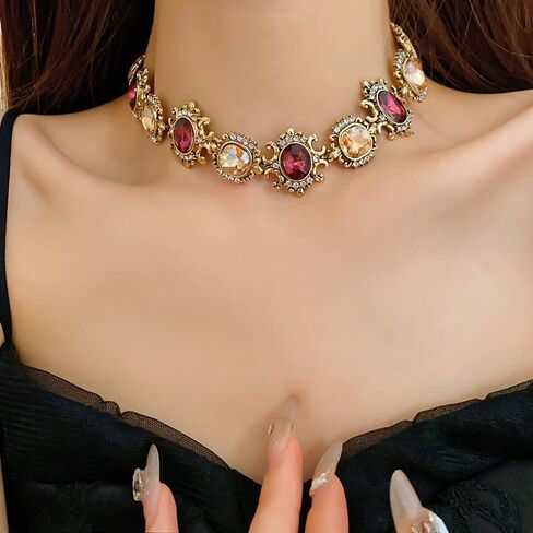 Vintage Gold Chunky Rhinestone Jewelry Set Red And Champagne Gemstone Jewelry Set Luxurious F estival Party Wedding Bridal Accessories in Kuwait