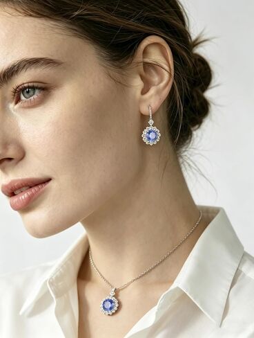 STARCHENIE Tanzanite Necklace Earrings for Women Cluster Birthstone Pendant Jewelry Set Gift for Her in Kuwait