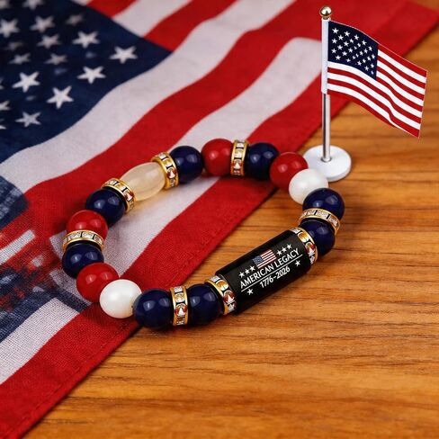 Patriotic Bracelet for Women 4th of July Bracelets Red White and Blue Bead Bracelets USA 250th Anniversary Jewelry Independence Day Decorations in Kuwait
