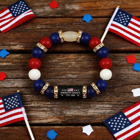 Patriotic Bracelet for Women 4th of July Bracelets Red White and Blue Bead Bracelets USA 250th Anniversary Jewelry Independence Day Decorations in Kuwait