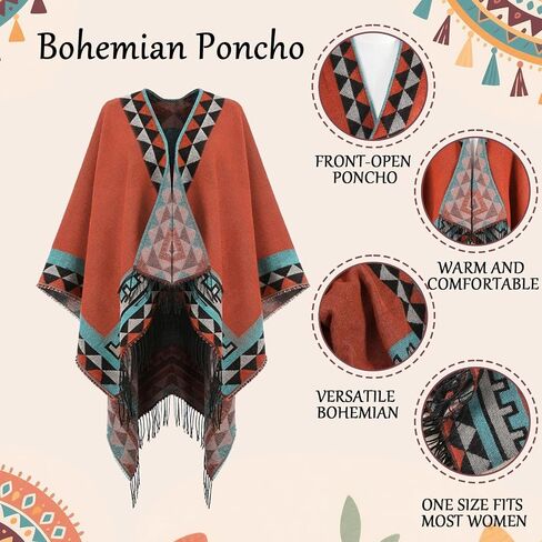gisgfim 13 PCS Indian Native American Clothing Western Poncho Jewelry Set for Women Open Front Poncho With Turquoise Dangle Earrings Boho Necklace Bracelets Western Outfit Indian Costume for Women in Kuwait